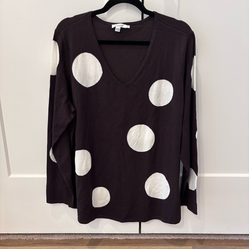 NWT Chico’s Pullover Polka Dot Sweater in Cocoa Bean Brown